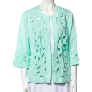 Bob Mackie Wearable Art Seafoam Green Cut Out Linen Blend Jacket Size XL